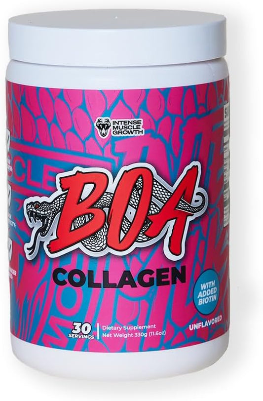BOA Collagen - All Natural Hydrolyzed Protein Collagen with Biotin and Iron - Promotes Hair, Skin and Nails - Supports Healthy Joints - Unflavored - 30 Servings