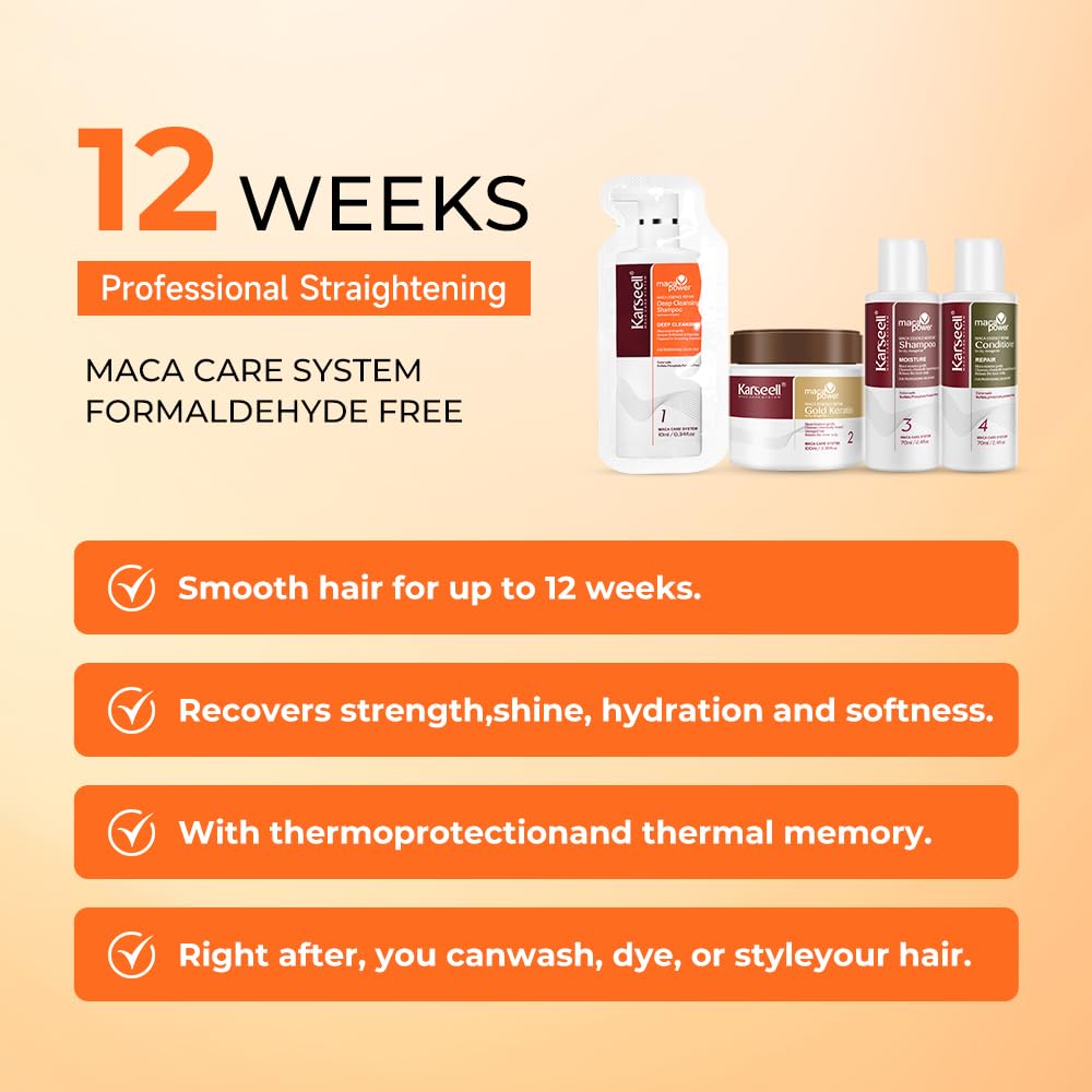 Karseell Maca essence repair Straightening Kit, 12 Weeks of Home Use Professional Straightening, Softer and Shinier Hair, All Hair Types