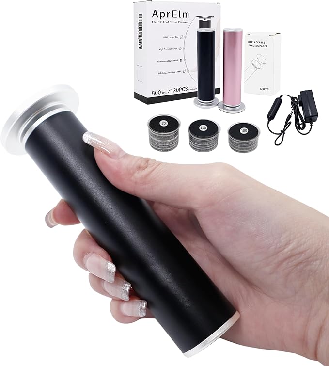 4.8IN Longer Electric Foot Callus Remover with 120pcs Sandpaper Discs, Professional Aluminum Callus Remover for Feet, Stepless Speed Control Pedicure Tools for Dead Skin
