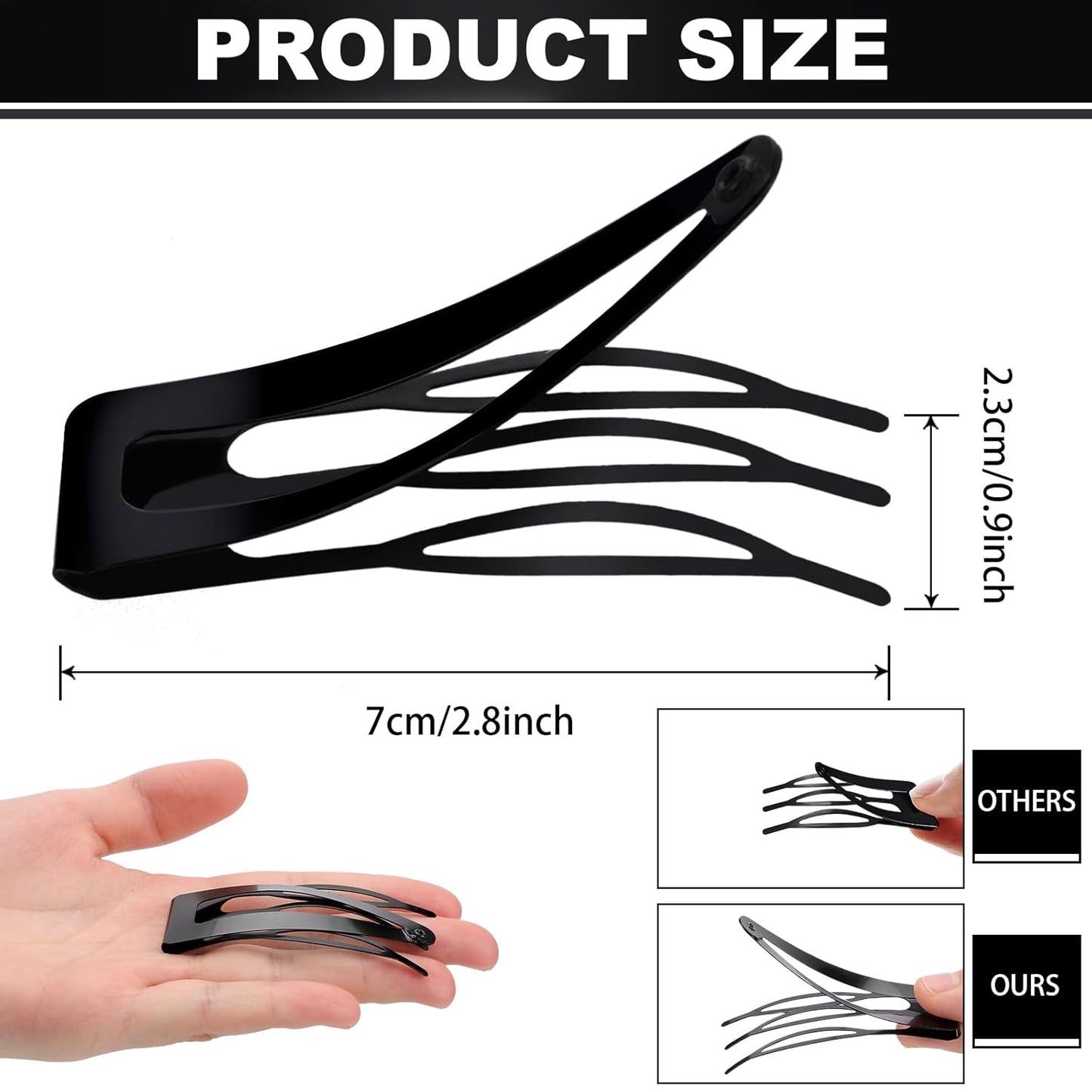 Chinco 24 Pcs Double Grip Hair Clips Metal Snap Clips Women Barrettes for Hair Making, Salon Supplies(Black,2.8 Inch)