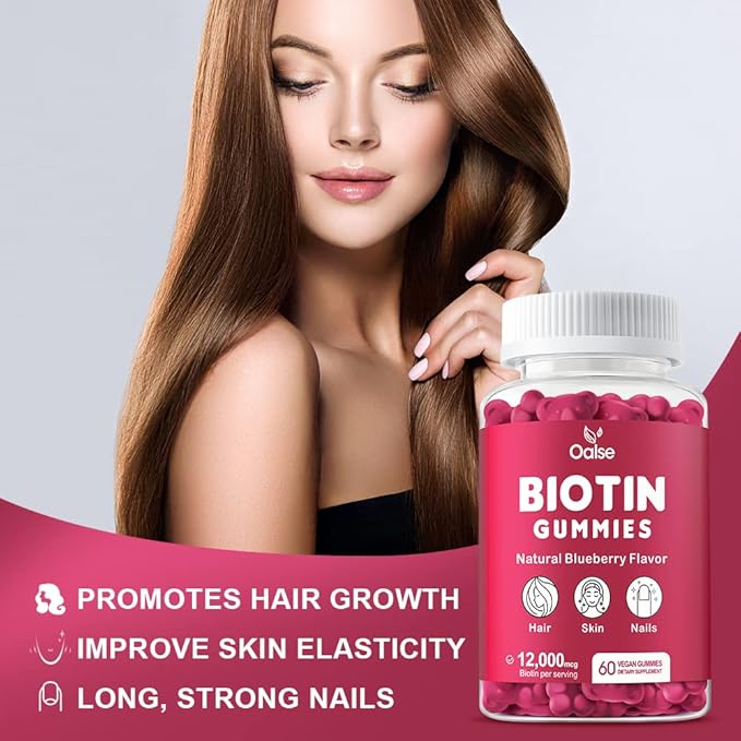 Biotin Gummies, Biotin Supplement with Chlorophyll, Black Seed Oil, Multivitamins and Zinc Support Hair Skin and Nails Health for Women and Men [60 Count (Pack of 1)]