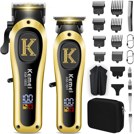 KEMEI Professional Clippers and Trimmers Set, Cordless Hair Clippers Trimmers for Men, Rechargeable Barber Hair Cutting Kit