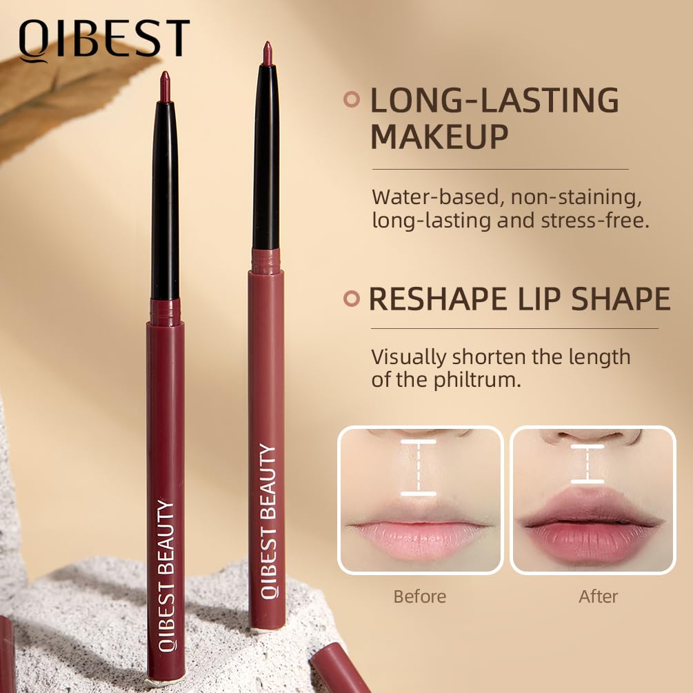 QiBest 12Pcs Crayon Lipsticks Gel Lip Liner Pencil Set, Creamy Long-Lasting Lip Colors Makeup Kit for Women and Girls, Retractable Lipliner Pencils Pack with Rich Color & Smooth Application