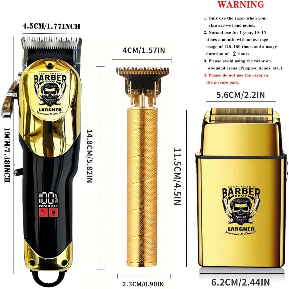 Hair Clippers for Men Professional, Cordless Beard Trimmer & Electric Razor Shavers for Men, Rechargeable 3 Piece Barber Hair Cutting Kit LED Display Men's Grooming Kit