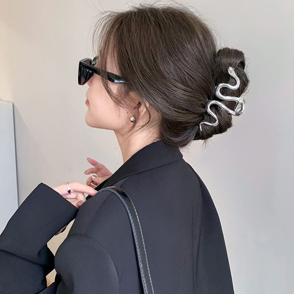 Irregular Hair Claw Clips Metal Silver Hair Clip Elegant Hairpin Snake Design Large French Claw Clip for Thick Hair Barrettes Hair Crab Hairpin Hair Accessories Ornament for Women Girls