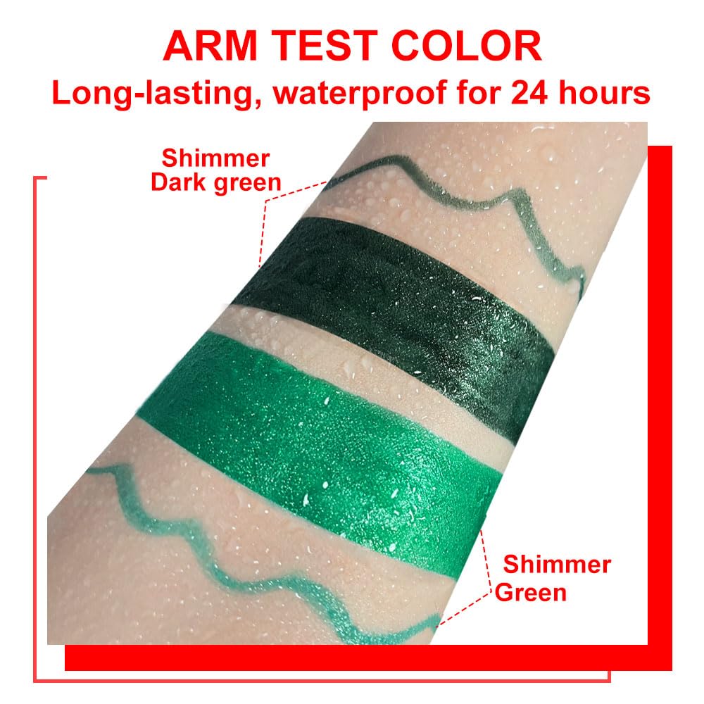 evpct 2Pcs Emerald Dark Green Glitter Shimmer Liquid Eyeliner Eye Shadow Makeup Pencil, Green Face Body Glitter Fake Eyelashes Lashes Mascara Accessories, Sparkle Metallic Colored Eyeliner Waterproof