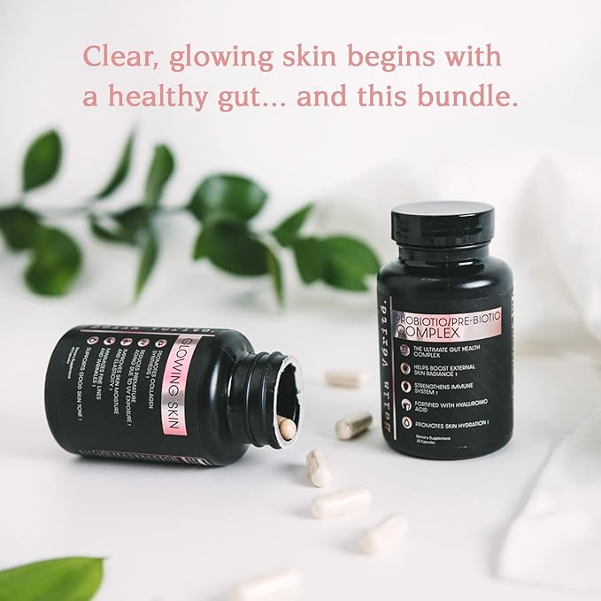 Bella Vérité. Probiotic/Prebiotic Complex for Women and Glowing Skin Collagen Boosting Complex Bundle, Vegan Skincare Set, 30 Day Supply