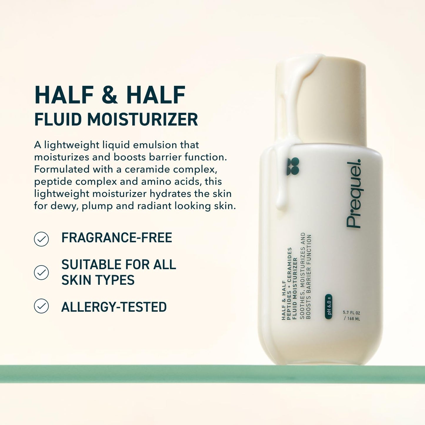Prequel Skin Half and Half Fluid Moisturizer Face Cream. Lightweight Ceramide Peptide Lotion for All Skin Types, including Dry and Sensitive. Hydrating Facial Cream for Women and Men