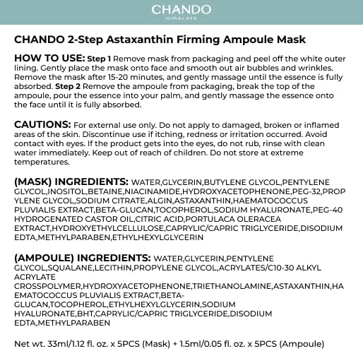 2-Step Astaxanthin Firming Ampoule Mask (1.5ml+33mlx5PCS) - Firming & Radiance-Boosting with Astaxanthin for Wrinkle Reduction and Even Skin Tone