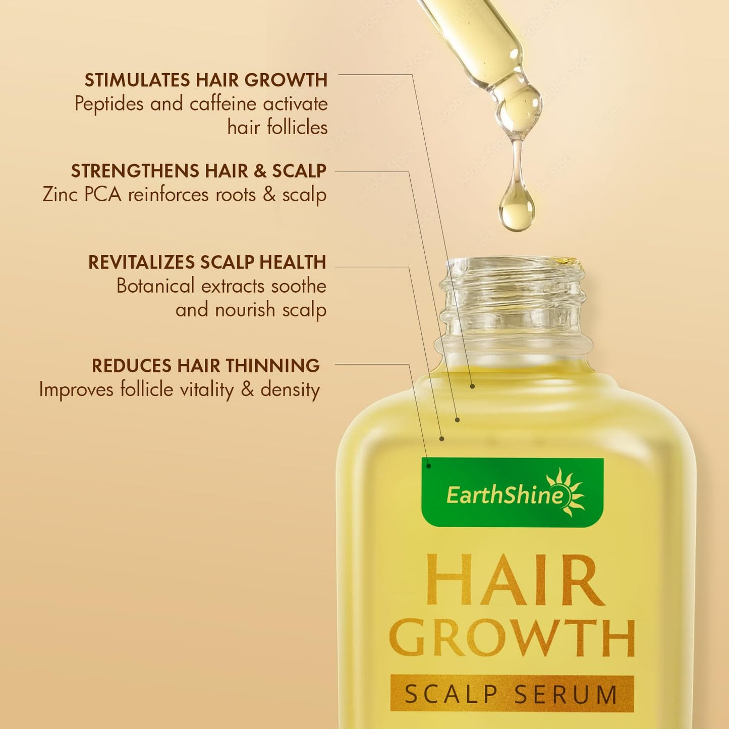 EarthShine Advanced Hair Growth Serum: 50mL Anti-Hair Loss Scalp Serum - Hair Thickening Serum with Amino Acids, Caffeine & Rosemary Oil Promotes Healthy Scalp & Fuller-Looking Hair