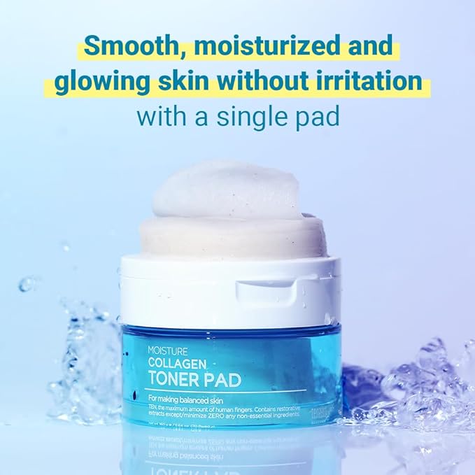 TENZERO Moisture Collagen Toner Pad 70ea, 100% Natural Cotton, Hydrating Moisturizing Glowing Face Toner Pads, Korean Facial Toner, Dry Skin, 160g
