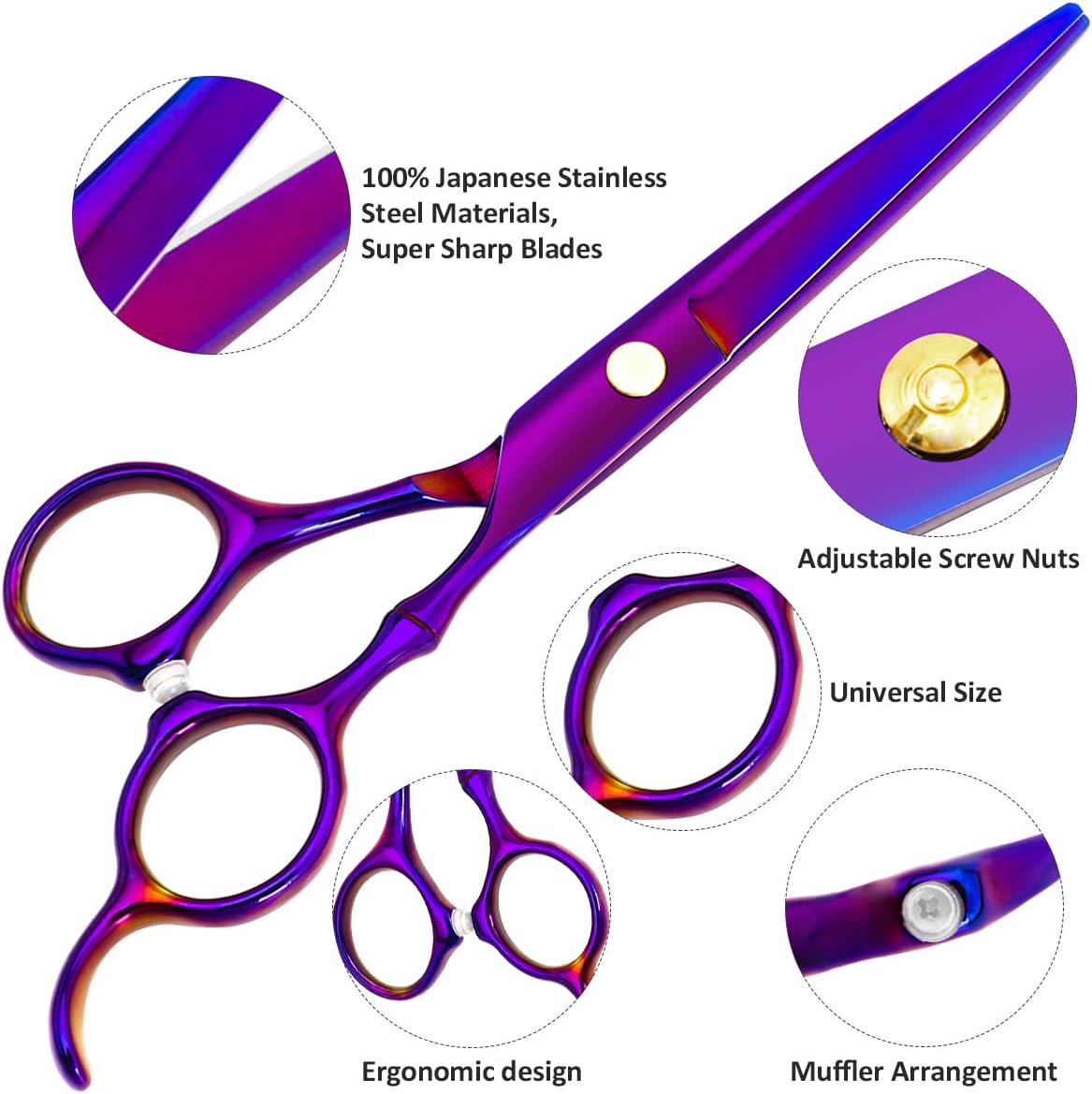 Professional Hair Cutting Scissors Sets Stainless Steel Barber Hairdressing Scissors Multifunctional Salon Thinning Scissors Straight Shears Tools Gifts for Mom Dad Friends (Purple)