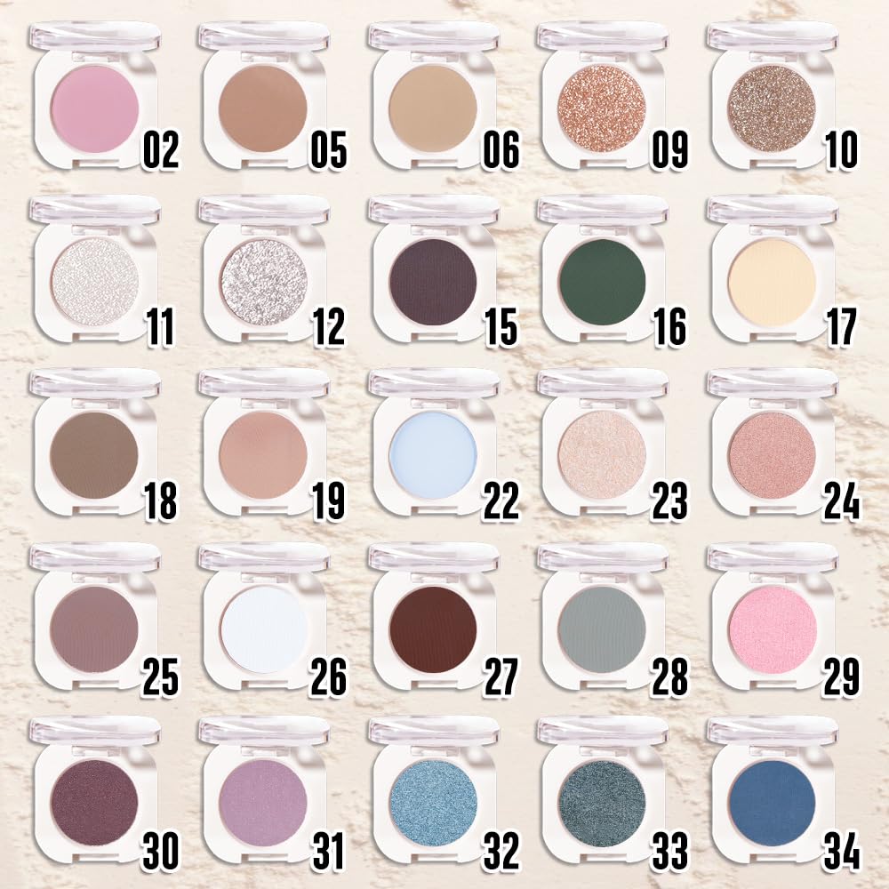 Pearl White Glitter Single Eyeshadow, Lightweight Blendable Mini Eye Shadow for Older Women, Monochrome Eyeshadow Palette Makeup Pigmented Waterproof, Vegan & Cruelty-Free, 11