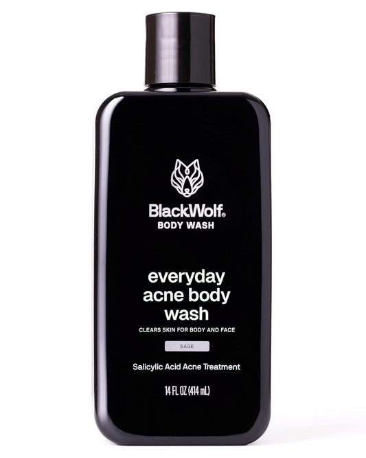 Black Wolf Salicylic Acid Body Wash for Men - 14 Fl Oz Men's Acne Body Wash - Charcoal Helps Reduce Acne Breakouts & Cleanse Your Skin - Full Coverage & Deep Clean Treatment - Men's Bodywash