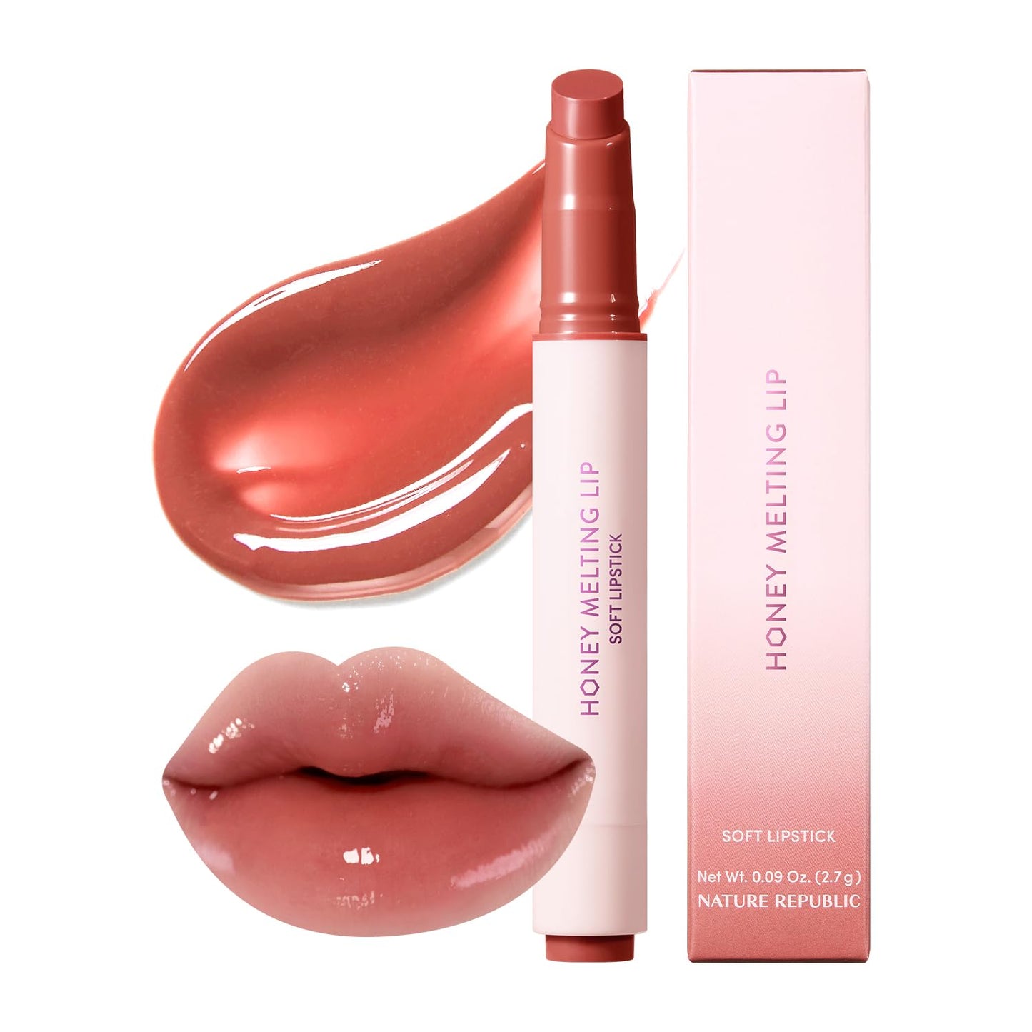 Nature Republic HONEY MELTING LIP (19 ROSE CORAL) SOFT LIP STICK, Hydrating Gloss, Moisturizing balms, Sheer tint, Shine & Nude, Glowy Finish, korean make up, Stocking Stuffers