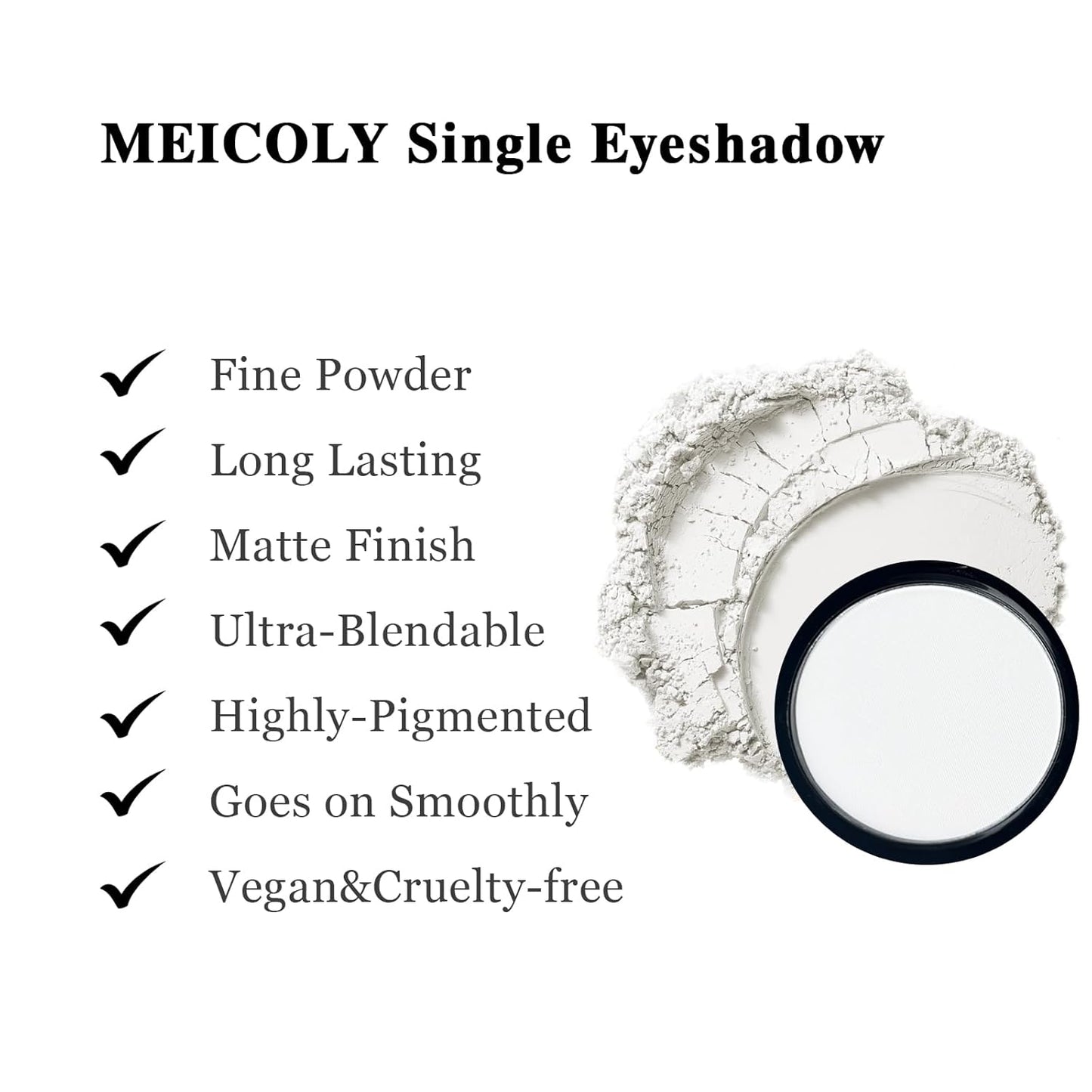MEICOLY White Single Eyeshadow with Mirror,Matte Eye Shadow for Halloween Makeup,Pressed Powder Eyeshadow,Matte Shade Eyelid Color Eye Makeup for Women Girls,High Pigment,Long Wear,Waterproof,Natural