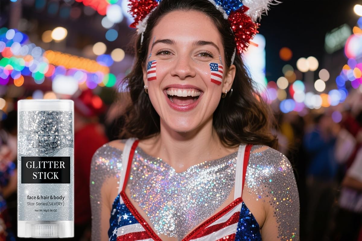 Face and Body Glitter Stick,Holographic Sparkling Neon Outfit Singer Concert Music Rave Festival Party Accessories Glitter Gel. (Silver)