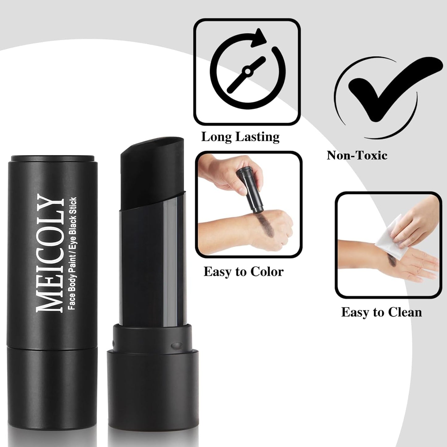 MEICOLY Black Face Body Paint Stick for Halloween SFX Cosplay Clown Skeleton Zombie Joker Makeup,Face Paint for Adults and Kids,Waterproof Eye Black Baseball Softball Football Lacrosse