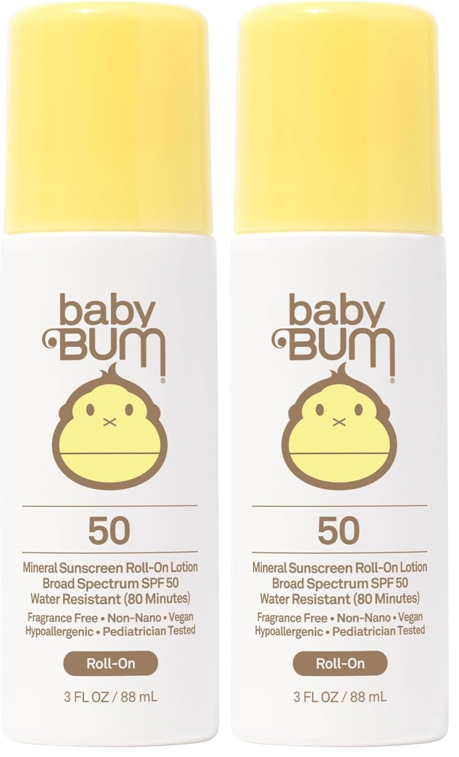Baby Bum Mineral SPF 50 Roll-On Sunscreen | Vegan and Hawaii 104 Reef Act Compliant (Octinoxate & Oxybenzone Free) Broad Spectrum Moisturizing UVA/UVB Easy Roller Ball Sunscreen Lotion (Pack of 2)
