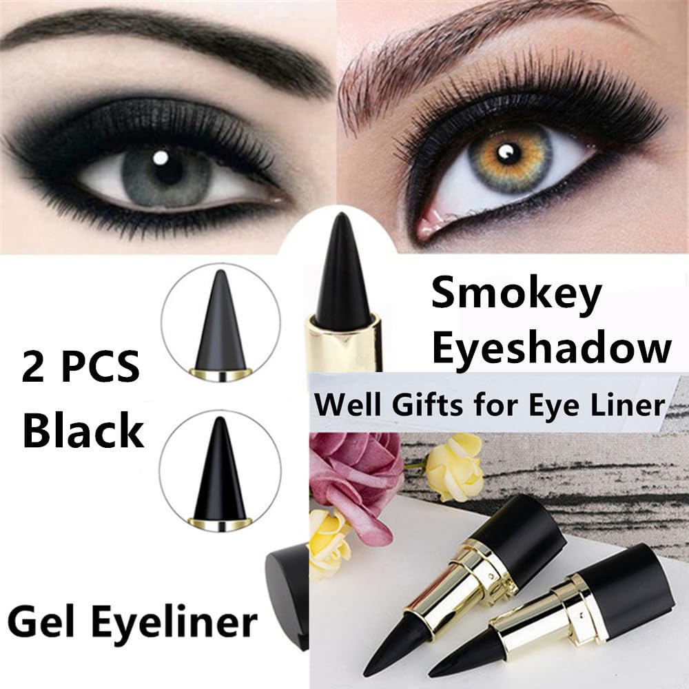 Go Ho 2 PCS Gel Eyeliner Stick, Natural Black Cream, Cat Eye Eyeshadow Crayon, Smooth Liner Pen, Face Paint Stick for Halloween Goth Makeup Set