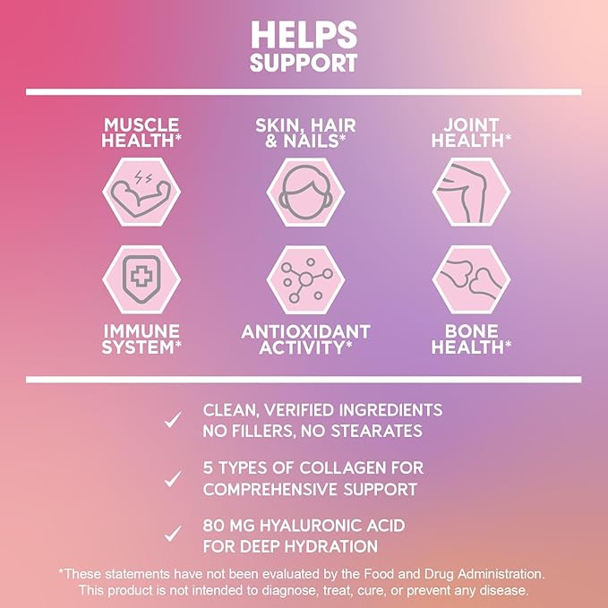 BioEmblem Beauty Collagen - 11G Hydrolyzed Multi-Collagen Peptides, Hyaluronic Acid, Vitamin C & Biotin - Bovine, Fish & Eggshell Membrane Collagen - Skin, Hair, Nail, & Joint Health - 30 Servings