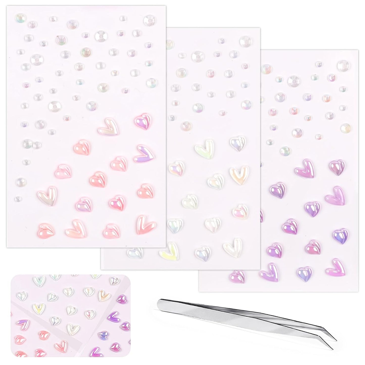 Heart Rhinestone Tattoo Stickers for Makeup, V Heart Shape Face Eye Gems, Self Adhesive Face Jewelry with Clear Pink Purple, Cute Love Face Stickers, Birthday Rave Concert Party Supplies