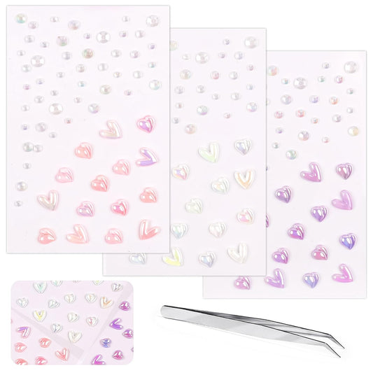 Heart Rhinestone Tattoo Stickers for Makeup, V Heart Shape Face Eye Gems, Self Adhesive Face Jewelry with Clear Pink Purple, Cute Love Face Stickers, Birthday Rave Concert Party Supplies