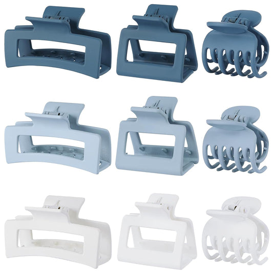 3 Style Blue Hair Claw Clips Set - 9 pcs Medium Rectangle and Square Clips for Thick and Thin Hair Women's Accessories