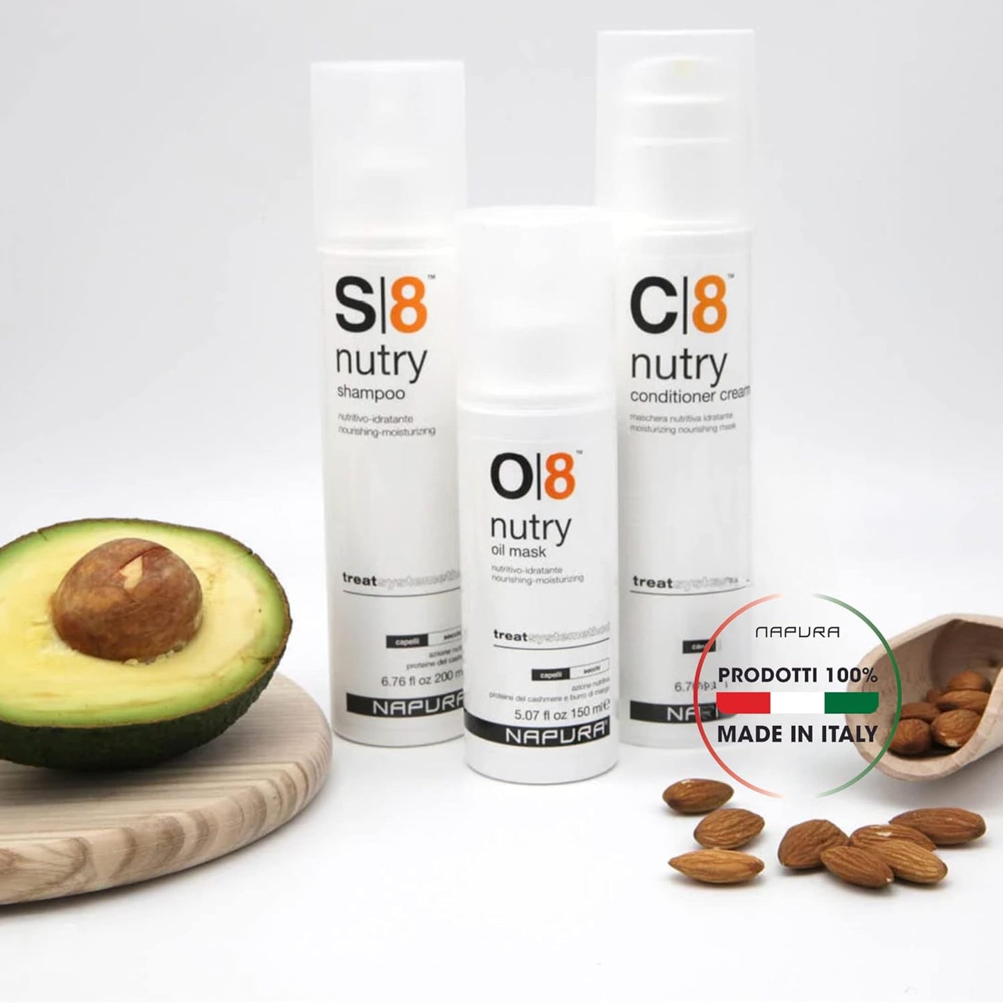 NAPURA C8 Moisturizing Conditioner Cream (6.76 fl oz) for Dry, Damaged Hair - Cashmere Proteins, Jojoba & Avocado Oils - Hydrates, Nourishes & Adds Shine