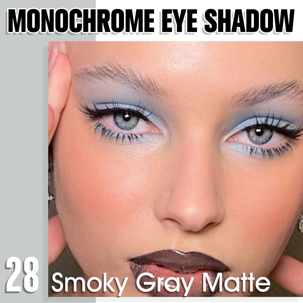 Smoky Gray Matte Single Eyeshadow, Lightweight Blendable Mini Eye Shadow for Older Women, Monochrome Eyeshadow Palette Makeup Pigmented Waterproof, Vegan & Cruelty-Free, 28