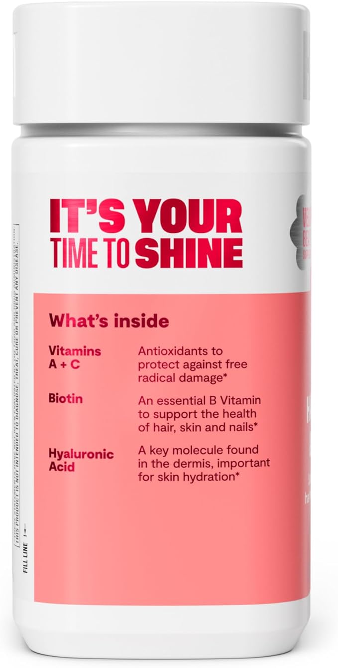 Habit Hair, Skin & Nails Supplement (60 Capsules) - New Look, Supports Skin Hydration, Hair & Nail Strength, Biotin 2000mcg, Vitamin A & C, Hyaluronic Acid, Rosehip, Vegan, Non-GMO (1 Pack)