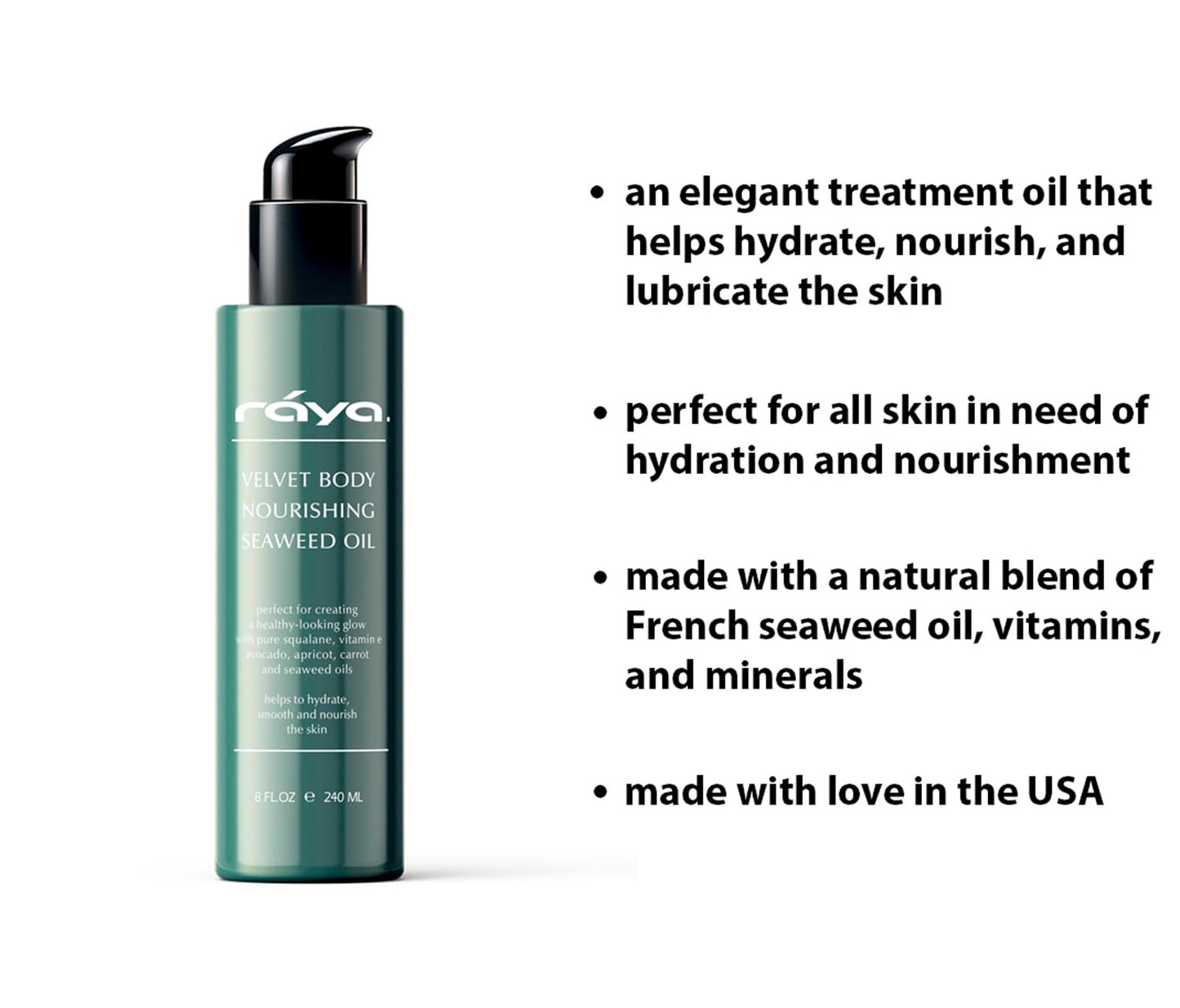 RAYA Velvet Body Nourishing Seaweed 8 oz Oil (S-105) | Hydrating and Nourishing Body Treatment | Made with Natural French Seaweed Oil, Vitamins, and Minerals