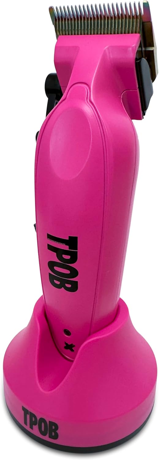 TPOB X Digital Brushless 6800rpm Professional Hair Trimmer Hair Clippers for Men, Psycho Zero Gapped T-Blade Trimmer Cordless Rechargeable Edgers Clippers (X Clipper Pink with Stand)