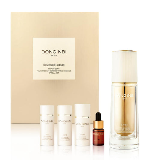 Donginbi Red Ginseng Power Repair Concentrated Essence(1.69 floz) Set - Korean Red Ginseng Essence with Collagen, Hydrating Toner, Firming Face Oil, Korean Skin Care Gifts for Women, Travel Kit