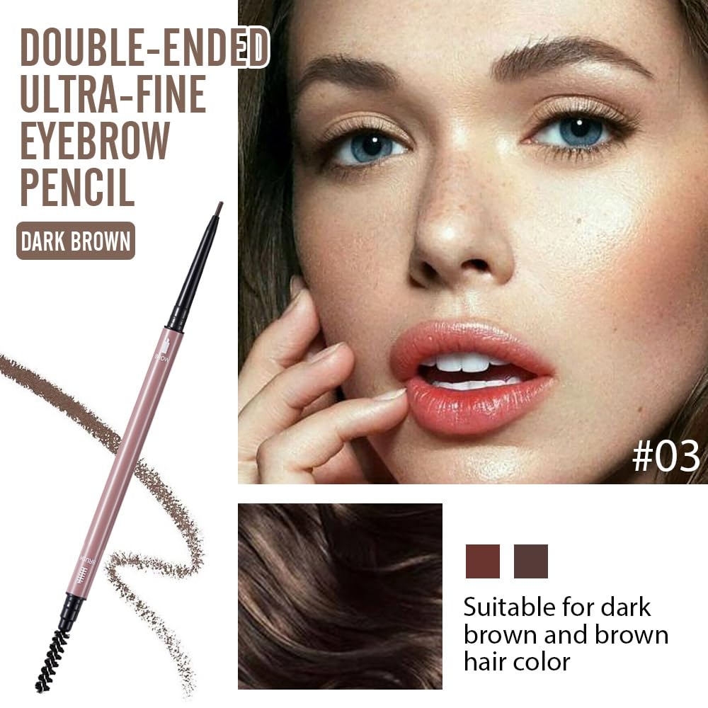 Dark Brown Eyebrow Pencils for Women,with Spoolie Brush,Eyebrow Pencil Soft Textured,Waterproof Sweat-proof for Fills in Sparse Areas and Gaps Create a Natural Eye Brow,Vegan & Cruelty-Free