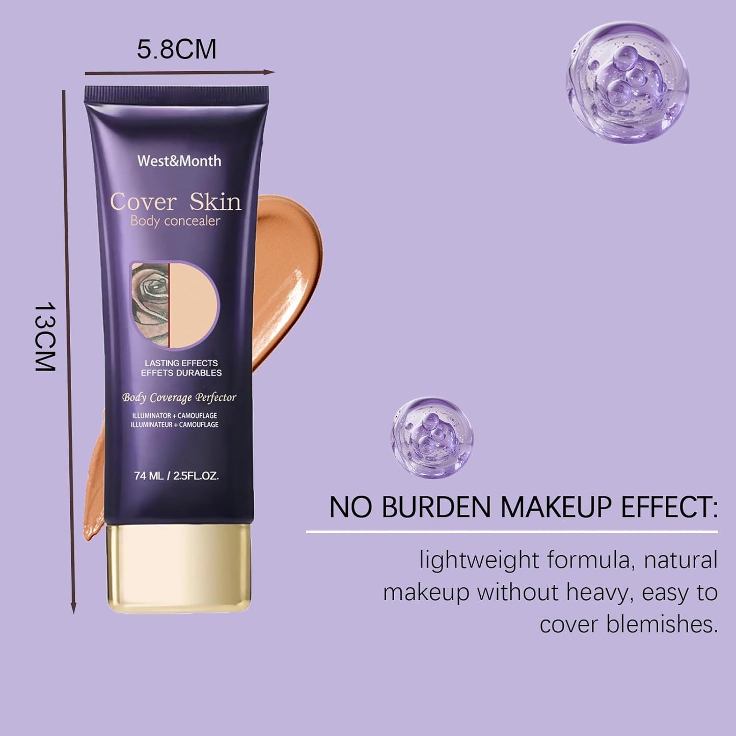 Waterproof Body Concealer For Legs And Body, Professional Long-Lasting Tattoo Cover Up Concealer, Suitable for Tattoos, Scars and Vitiligo, Invisible and Natural, Makeup Waterproof