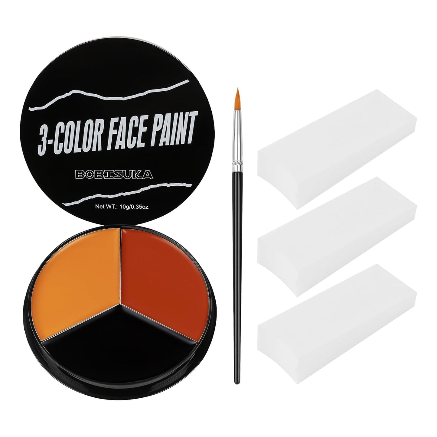 Black Red Orange Face Body Paint + 3PC Sponge + Brush, Colored Eye Black for Baseball Softball Sport Games, Face Painting Kit for Halloween Makeup, Pumpkin Cosplay, Costume, SFX Makeup, Theme Parties