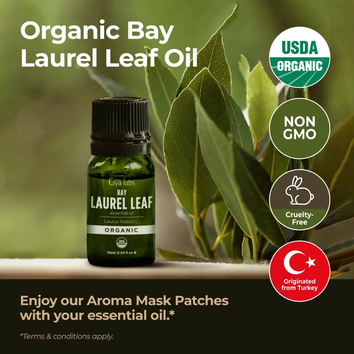 Gya Labs Organic Bay Leaf Essential Oil - 0.34 Fl Oz - for Skin, Hair, Diffuser, Aromatherapy, DIY Candle Making Scents