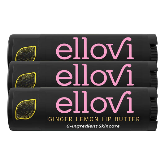 Ellovi Natural Lip Butter Lip Balm - Ginger Lemon - Pure Enough to Eat - Made With Just 6 Vegan Ingredients - 100% Natural & Organic Moisturizing Lip Care for All Day Hydration (3-Pack)