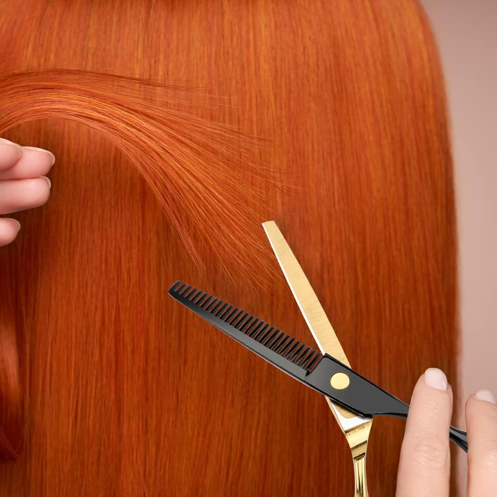 Professional Black Gold Hairdressing Scissors Stainless Steel Barber Hair Cutting Sets Salon Multifunctional Straight Shears Teeth Scissors Thinning Shears Tools for Mother Father's Gift