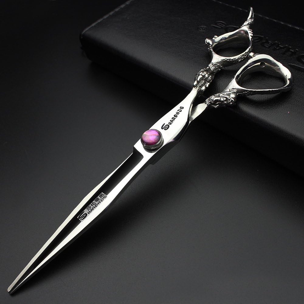 7 inch barber scissors, purple diamond barber scissors, suitable for barbers/families/individuals(7 Inch Flat-AA)