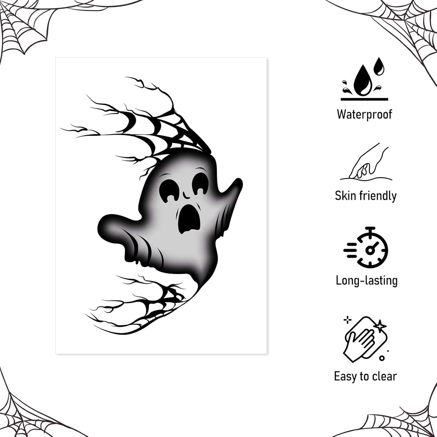 Halloween Ghost Tattoo, Scary Ghost Tattoos, Face Temporary Tattoo Sticker, Temporary Makeup Tattoo Stickers for Halloween Cosplay Party DIY Decorations - 8Pcs