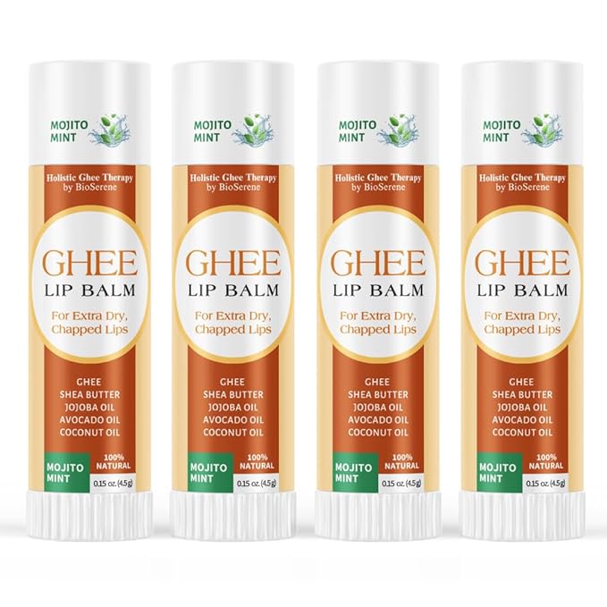 All Natural Lip Balm For Very Dry Lips | Hydrating & Moisturizing Lip Balm with Shea Butter, Ghee, Jojoba Oil, Coconut Oil | Chapped Lips & After Sun Care | BioSerene (4.5 gms/tube, Mojito Mint)