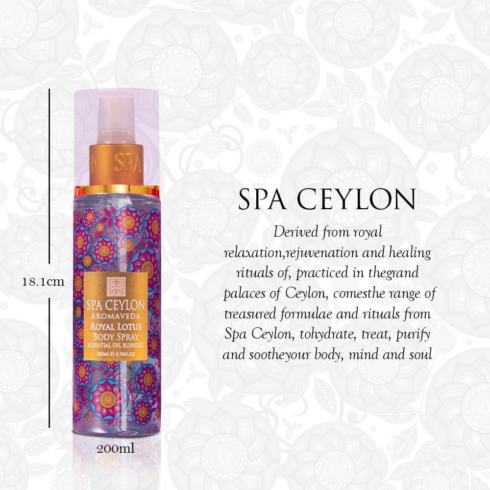 SPA CEYLON Royal Lotus Body Spray, Exotic Ylang Ylang Infused Fragrance Mist, Luxurious Women's Body Perfume for All-Day Freshness, 200 ml
