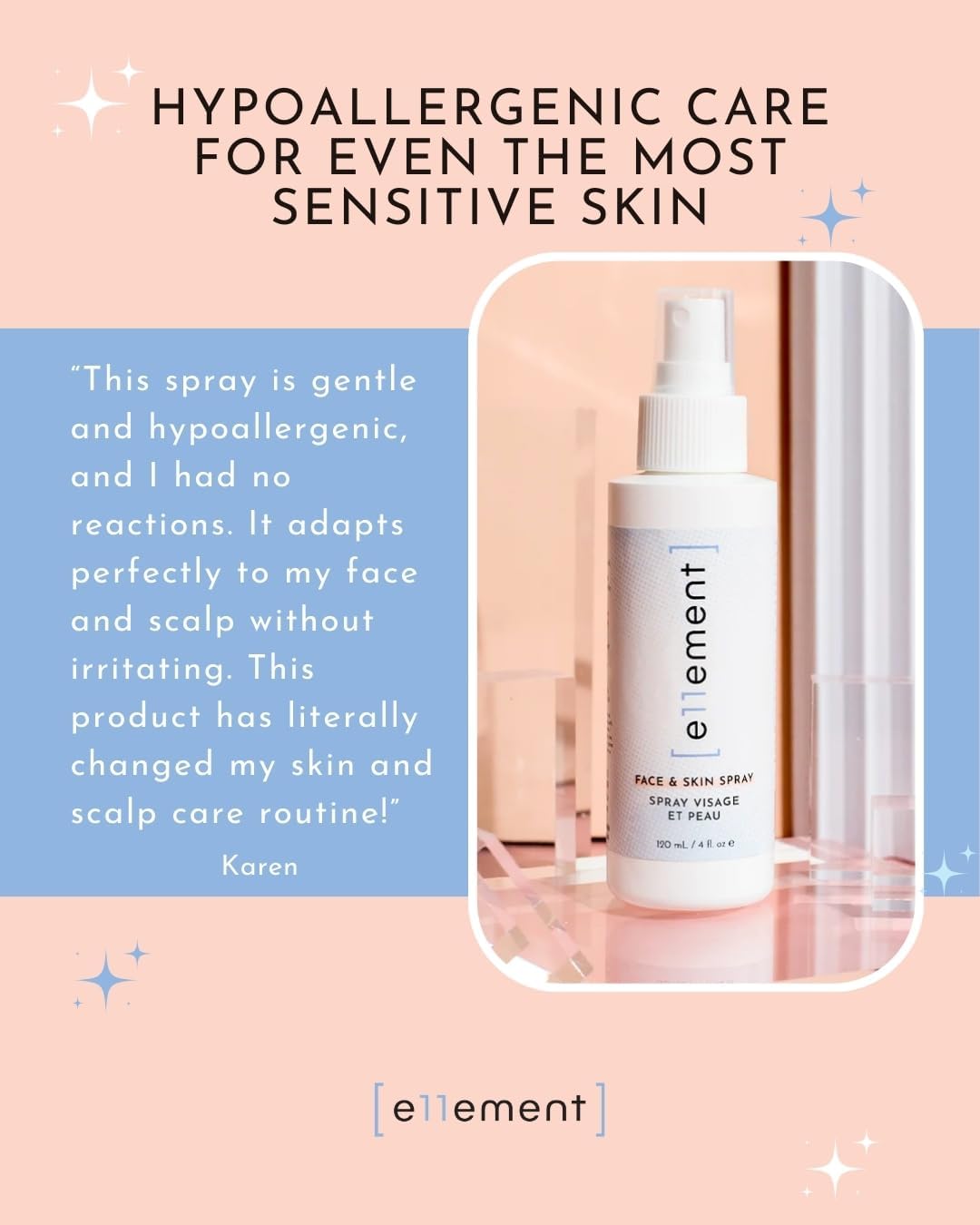 e11ement - Hypochlorous Acid Face and Skin Spray - HOCL- Safe for use on Acne Prone Skin - Eczema - Dry Scalp - Post Procedure -Toner - Eye Lash Cleanser - Face and Hand Cleanser (Large 8 oz.)