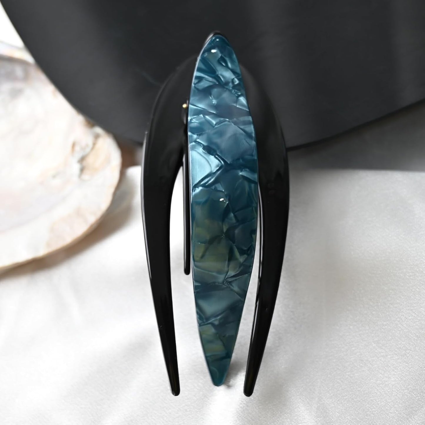 Handmade Celluloid French Design Tortoise Shell Barrettes Side-slide Opening Duck Luxury Fashion Accessories Hair Clip Claw for Women (bluegreen)