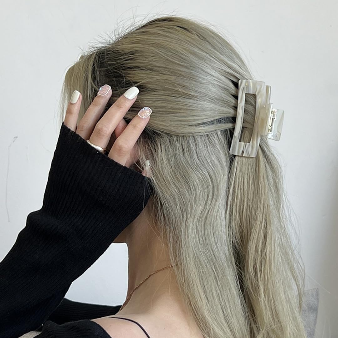 Hair Claw Clips Non Slip Banana Jaw Clip 3 inch Tortoise Shell Celluloid Strong Hold Clips Grey Claw Clamps for Thin, Curly, Thick Hair Rectangle Shape Clip for Women Ladies