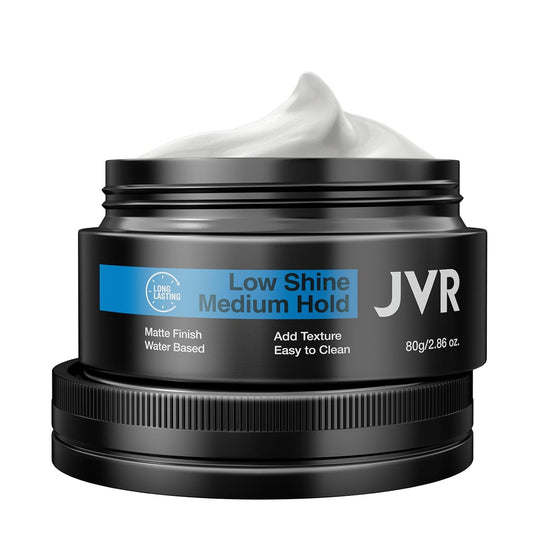 JVR Hair Clay for Men and Women, Medium Hold Matte Finish Texturizing Clay Hair Product Men with Natural and Organic Ingredients, Easy To Wash Out, For All Hairstyles Cream (2.86 oz)