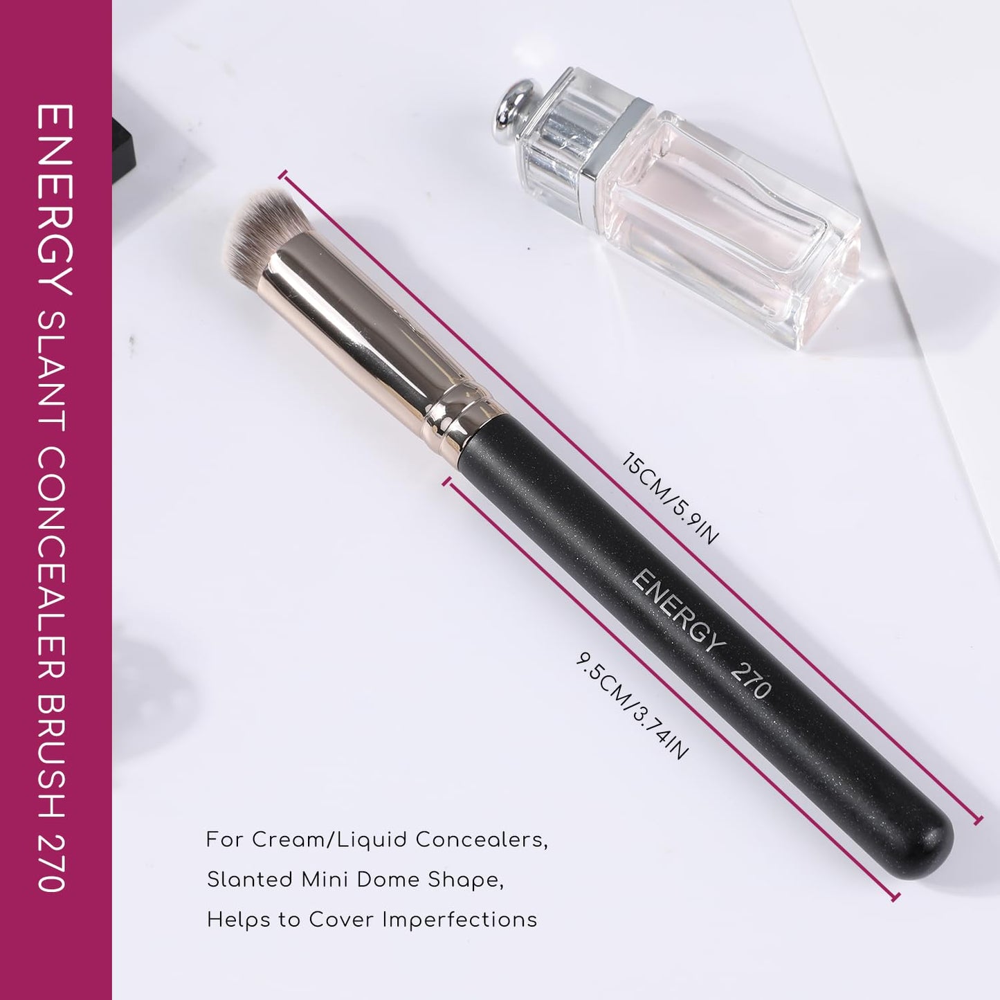 ENERGY Under Eye Concealer Brush Small Foundation Brush for Liquid Cream Powder Makeup Blending Concealing Setting Soft Dense Vegan Full Coverage Face Makeup Brush with Case