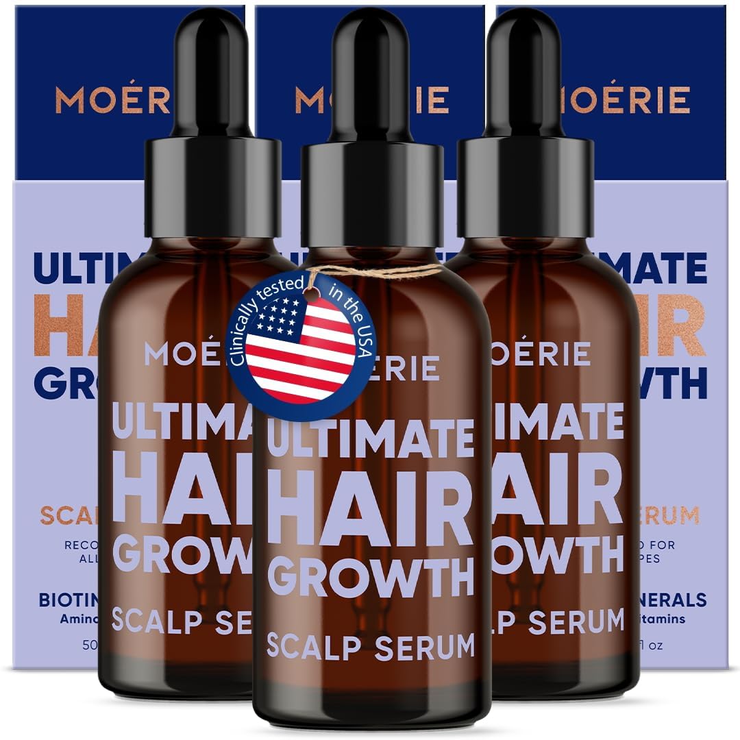 MOERIE Ultimate Hair Growth Serum for Natural Hair Regrowth & Thickening - Anti Thinning & Hair Loss Treatment for Women - Rapid Hair Growth Products (1.69 Fl Oz (Pack of 3))